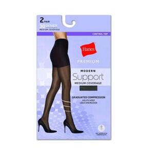 Hanes Women's 2pk Modern Support Graduated Compression Tights - Black Small NWT
